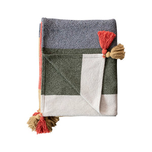 Multi-Colored Stripes & Tassels Cotton Throw Blanket
