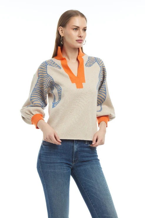 Tan &amp; Orange Zebra Knit Sweater