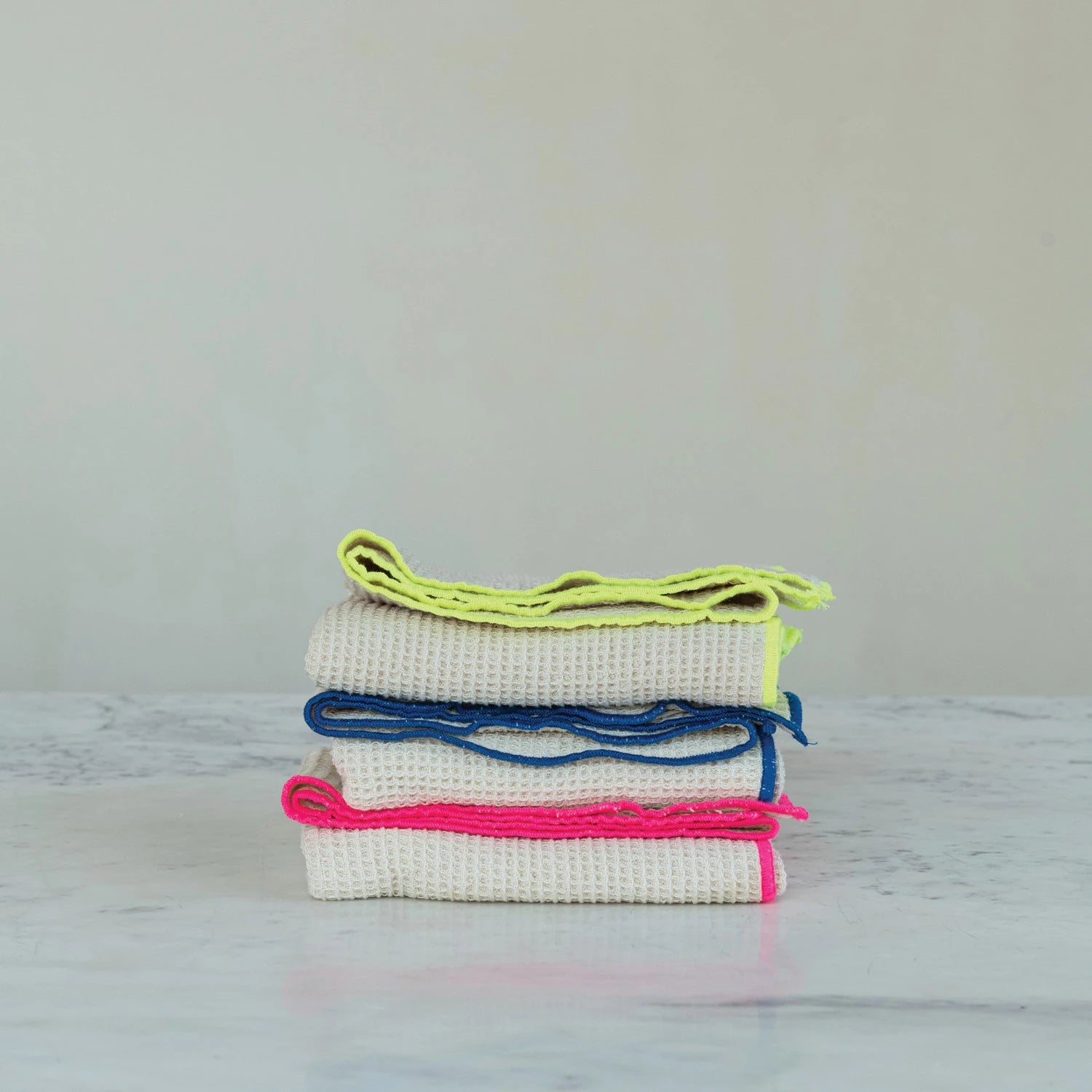 Neon Trim Waffle Weave Tea Towel