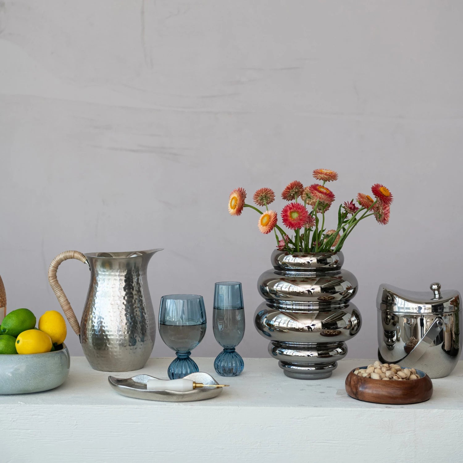 Chrome Ribbed Glass Vase