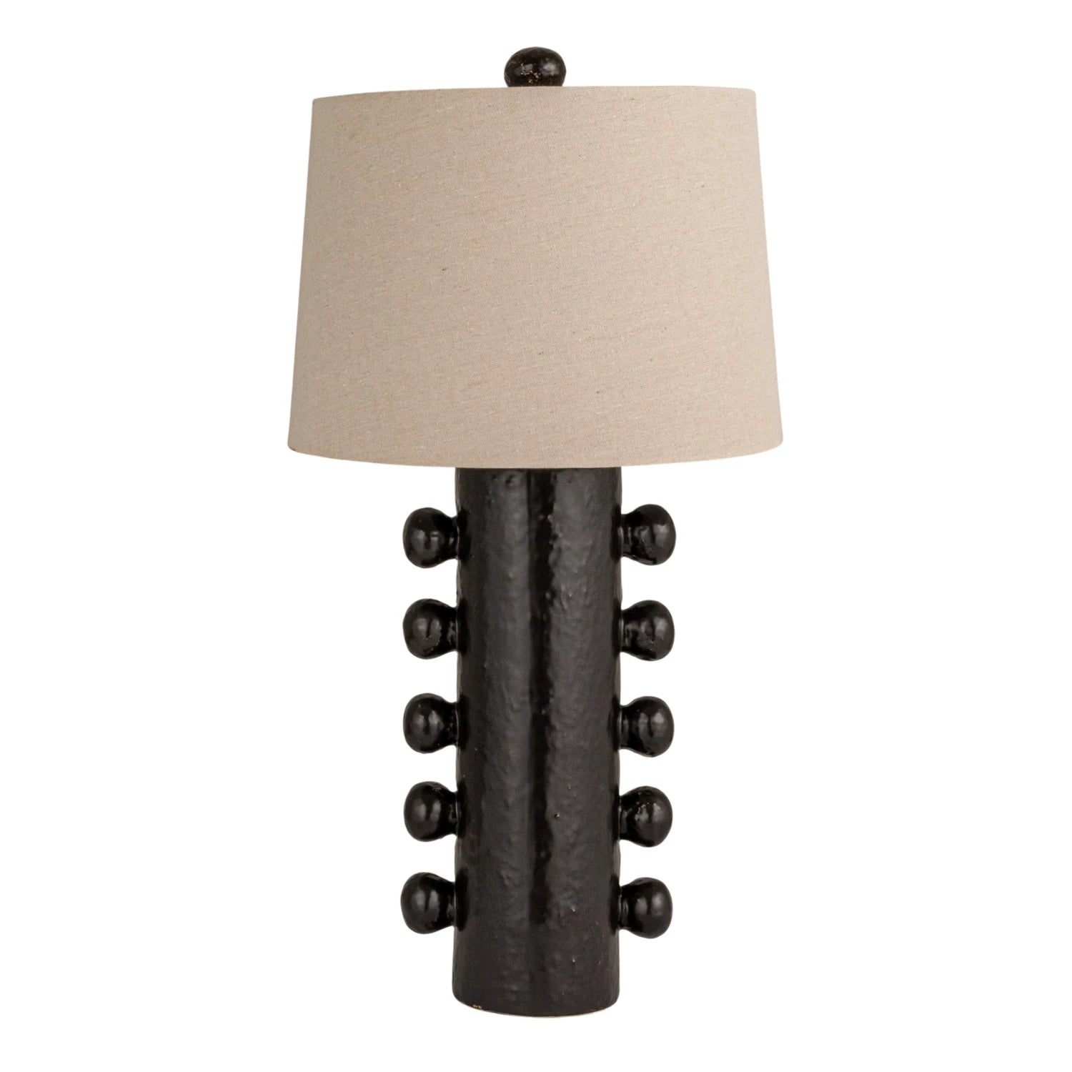 Black Balled Table Lamp with Linen Shade