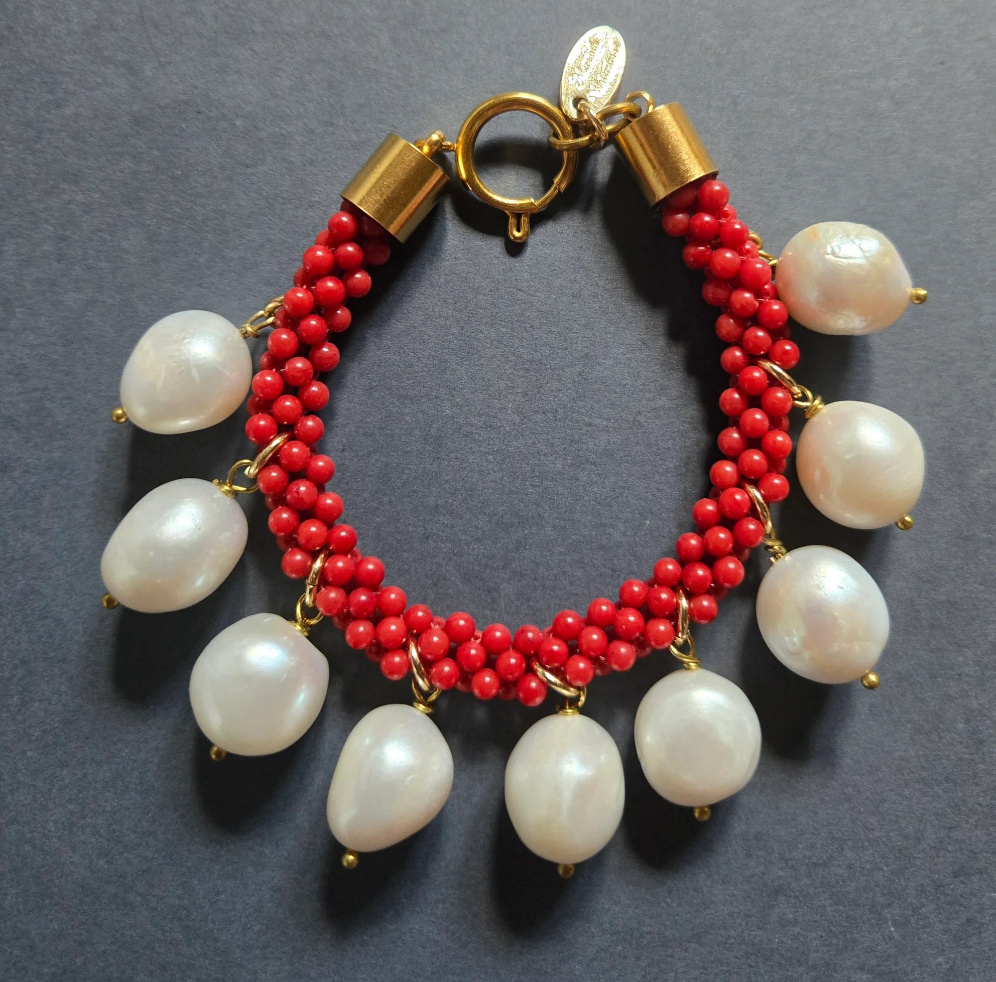 Red Crochet & Pearls Bracelet