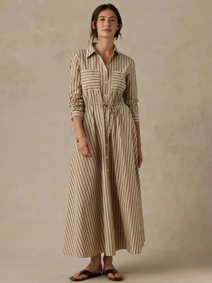 Drift Sand Stripe Coastal Poplin Catalina Dress