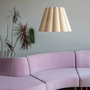 Raffia Scalloped Pendant Lamp with Linen Trim