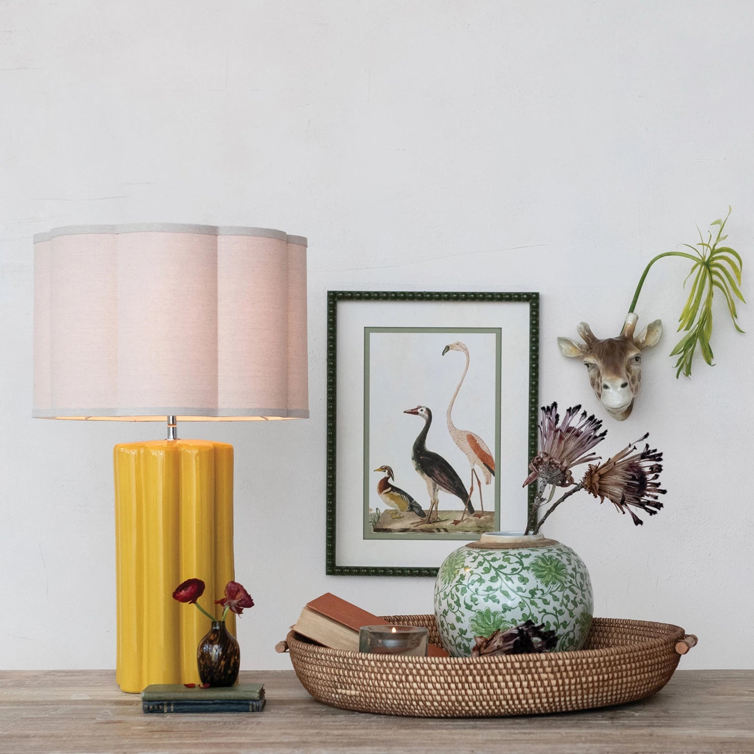 Mustard Fluted Lamp with Linen Shade