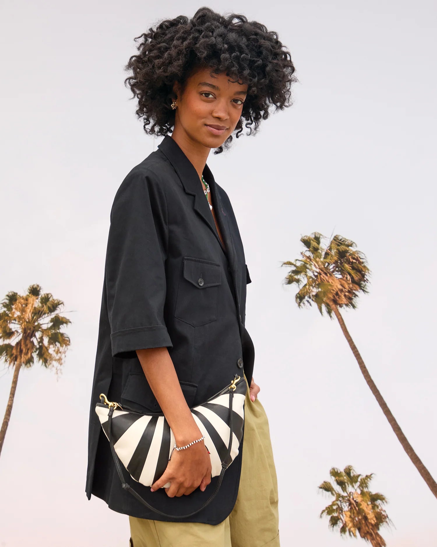 Lune Nappa Black & Cream Sunburst Handbag