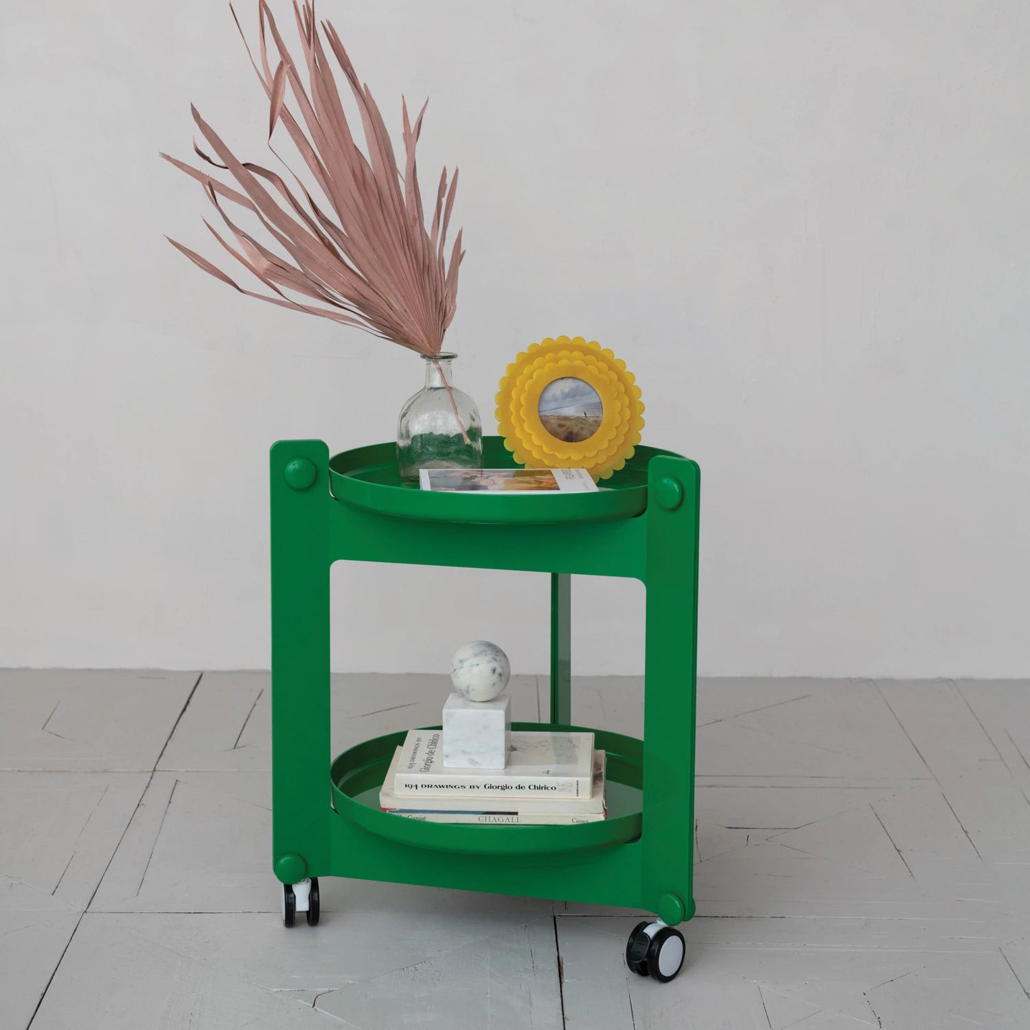 Green Two-Tier Bar Cart