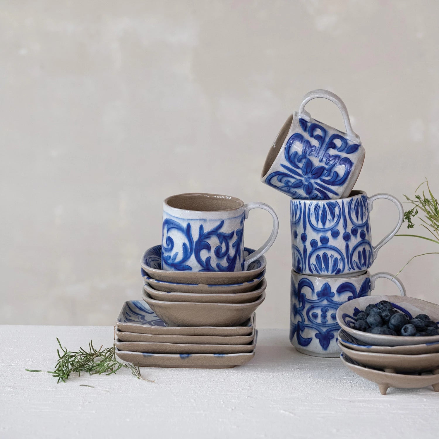 Blue & White Hand-Painted Mug