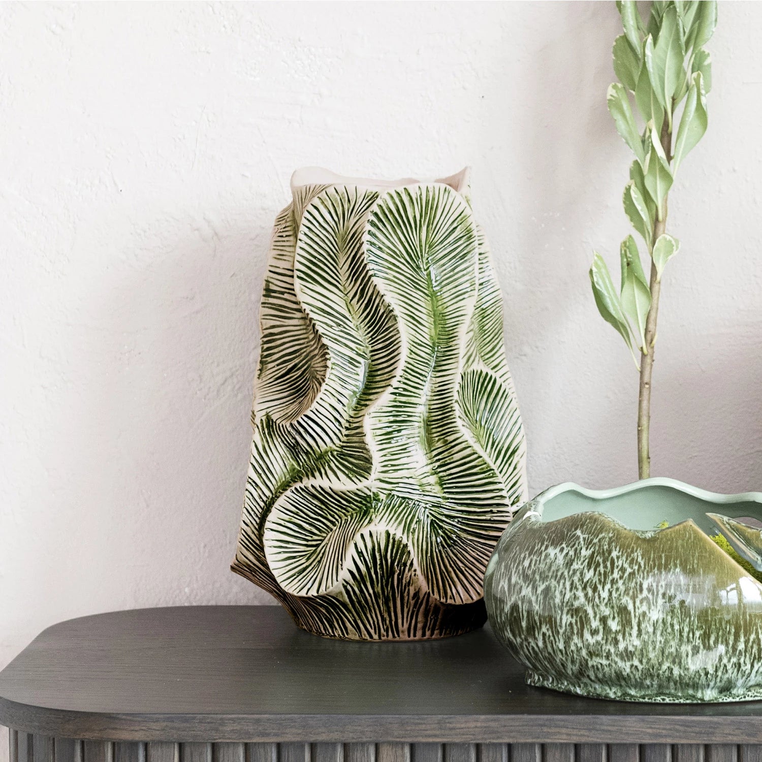 Green Textured Organic Shaped Vase