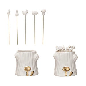 Ceramic & stainless steel appetizer picks w/ ceramic holder set