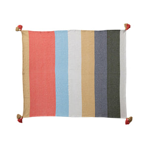 Multi-Colored Stripes & Tassels Cotton Throw Blanket