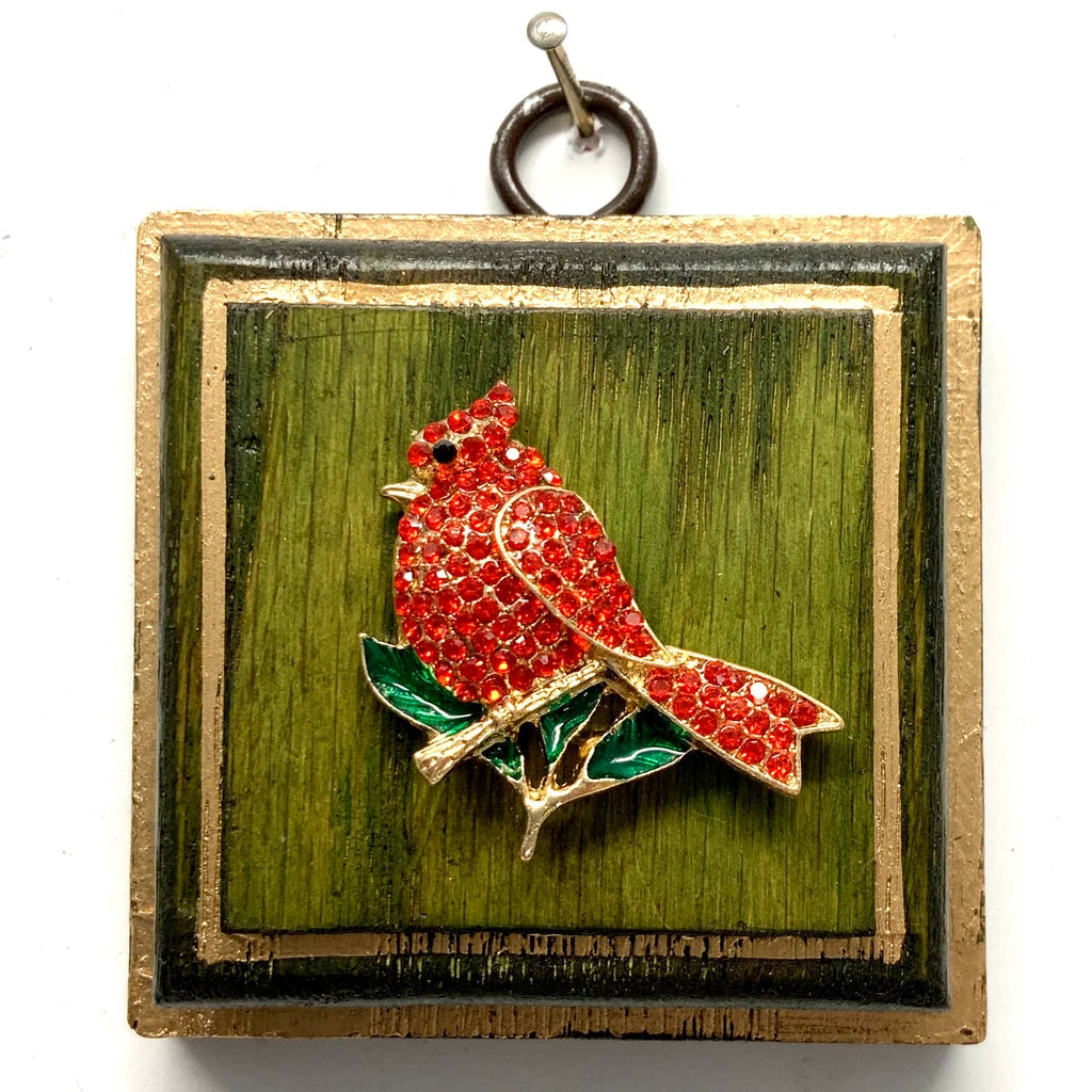 Green Waxed Frame with Cardinal