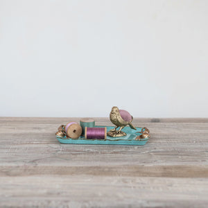 Aqua Decorative Metal Tray with Gold Bows