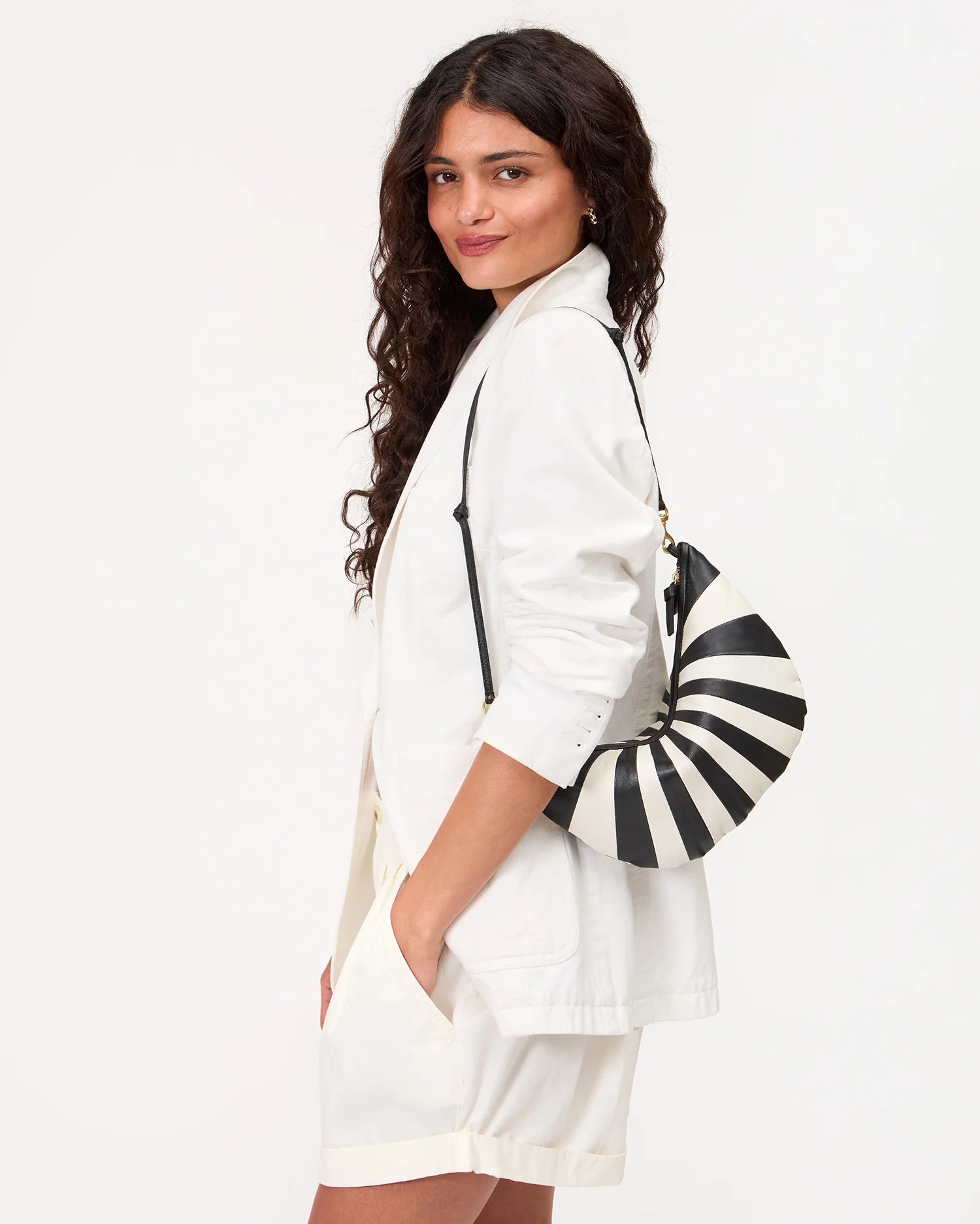 Lune Nappa Black & Cream Sunburst Handbag