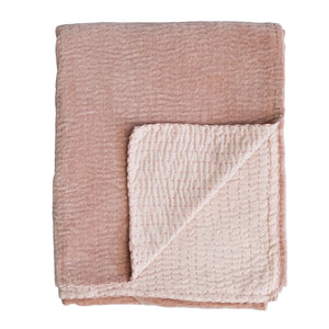 Peach Kantha Stitch Velvet Throw