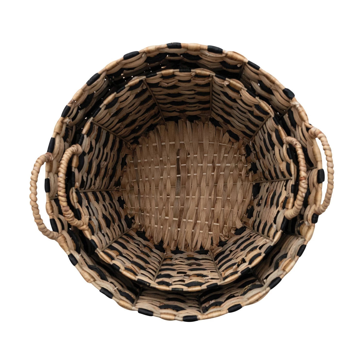 Natural & Black Woven Water Hyacinth Basket