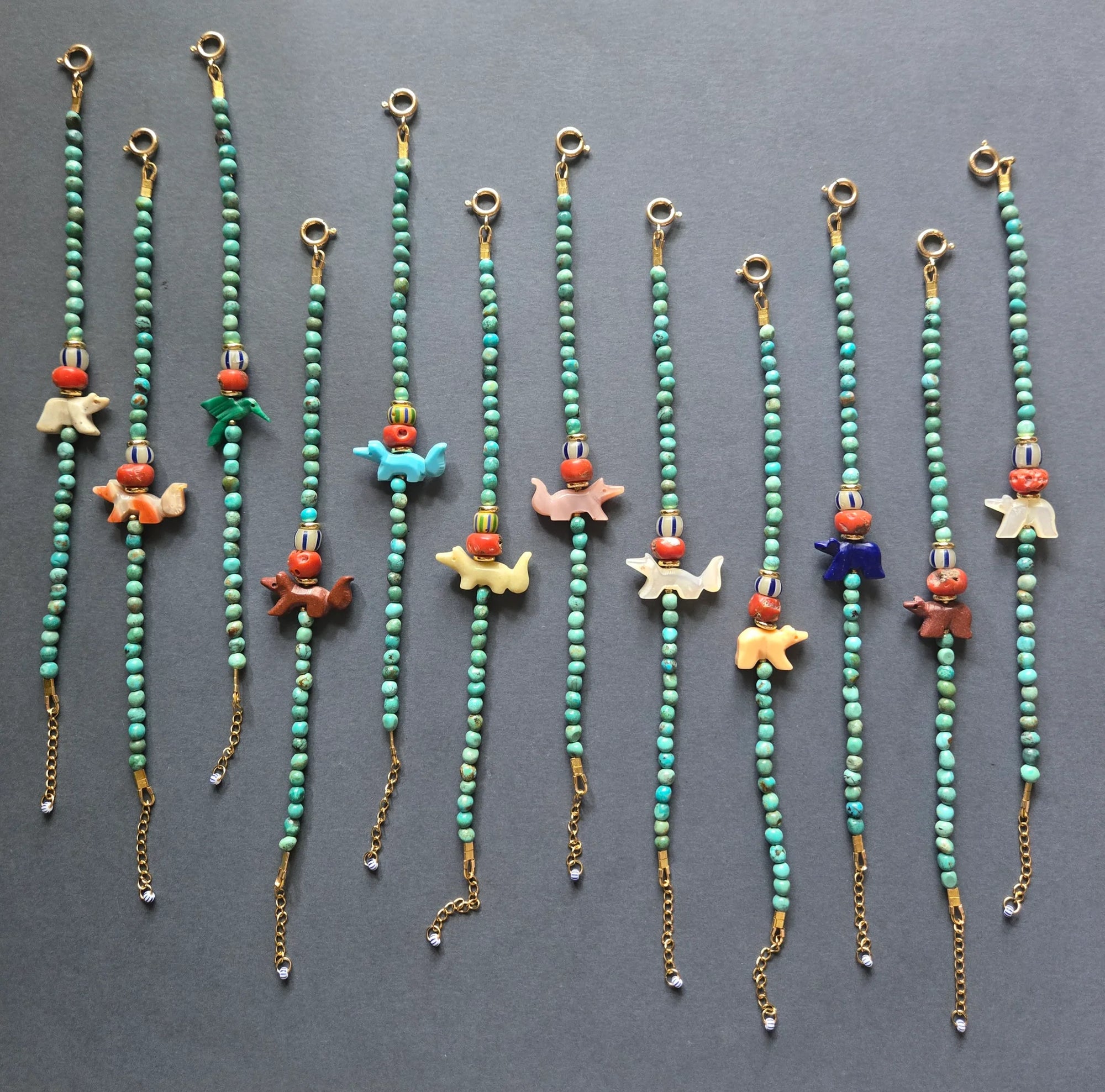 Natural Stone & Turquoise Animal Beaded Bracelet