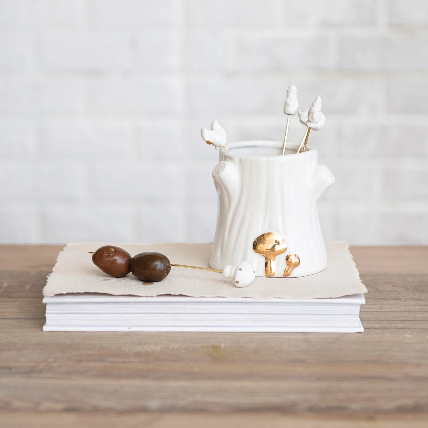 Ceramic & stainless steel appetizer picks w/ ceramic holder set