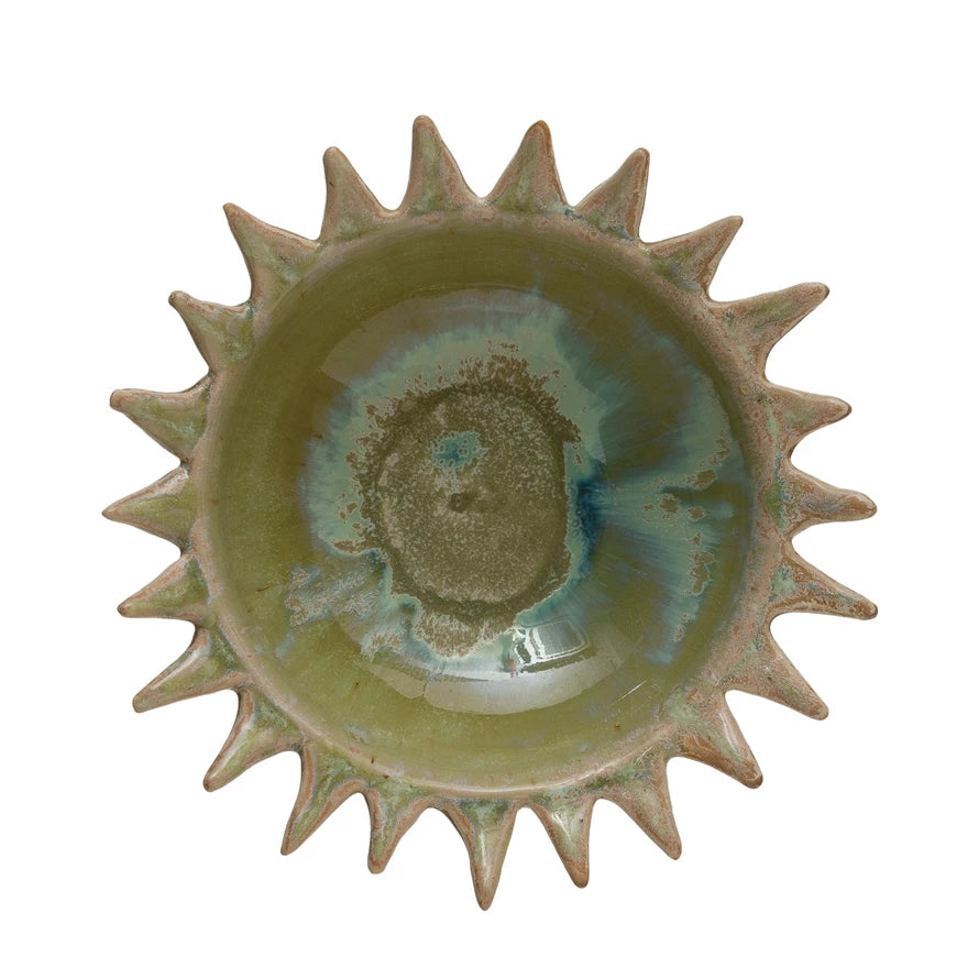Green Sunburst Shaped Glazed Serving Bowl