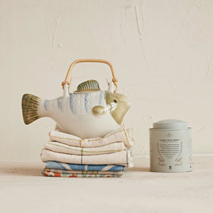 Fish Hand-Painted Teapot with Strainer & Handle
