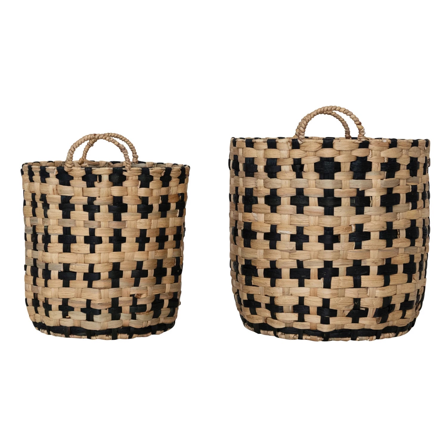 Natural & Black Woven Water Hyacinth Basket
