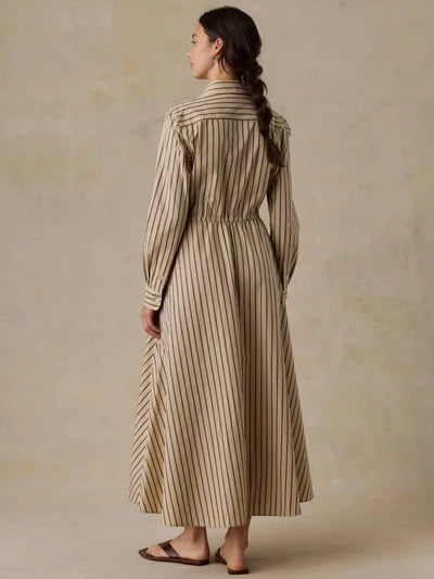 Drift Sand Stripe Coastal Poplin Catalina Dress