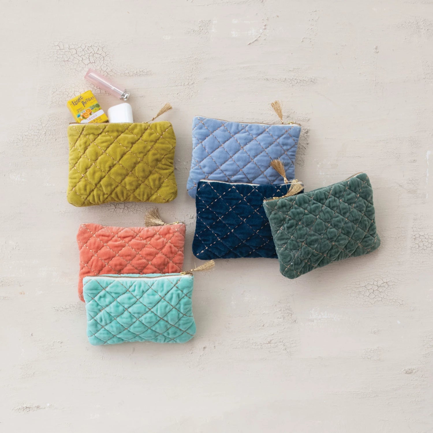 Metallic Threaded Velvet Zip Pouches
