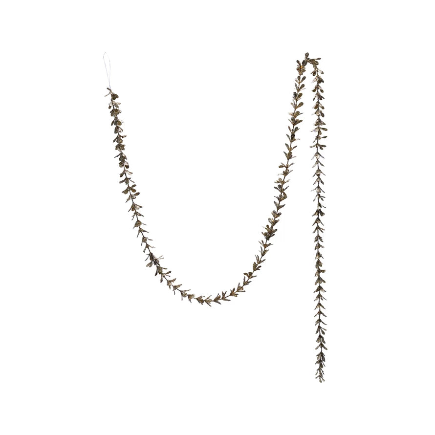 Champagne Glitter Faux Boxwood Garland