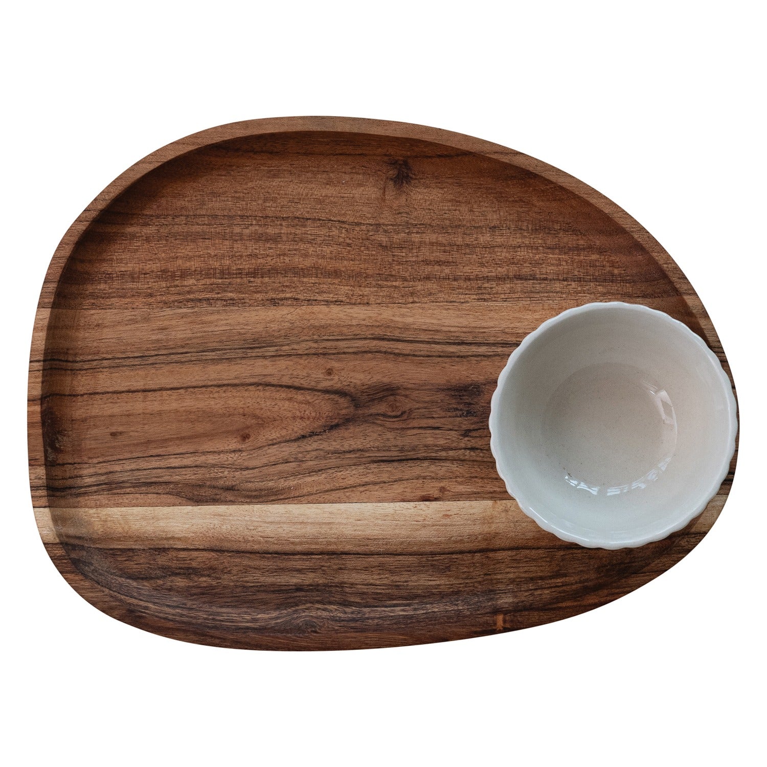 Acacia Wood Serving Tray & Fluted Bowl