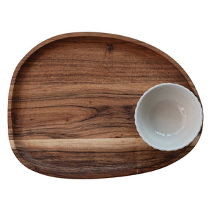 Acacia Wood Serving Tray & Fluted Bowl