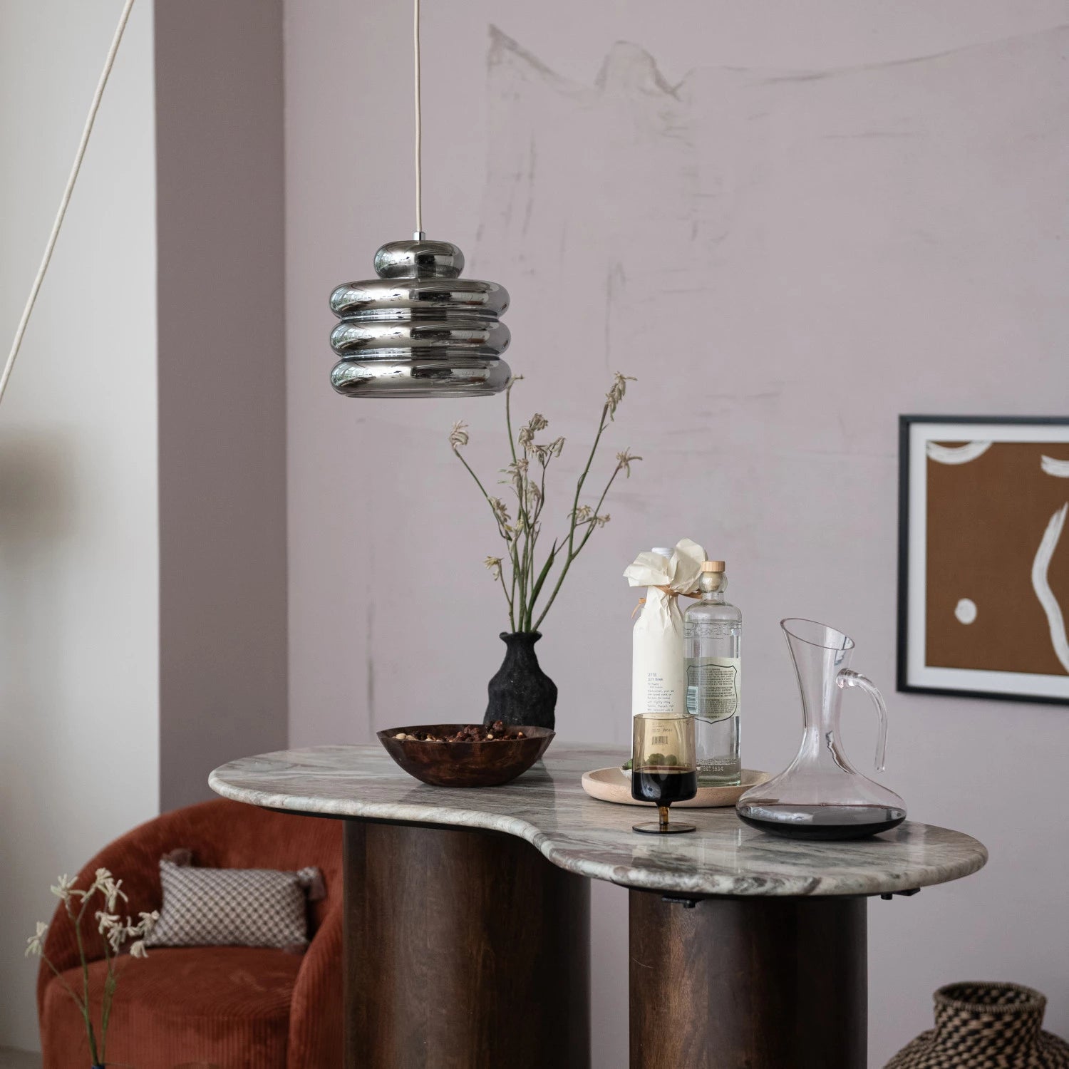 Glass & Metal Ribbed Pendant Lamp