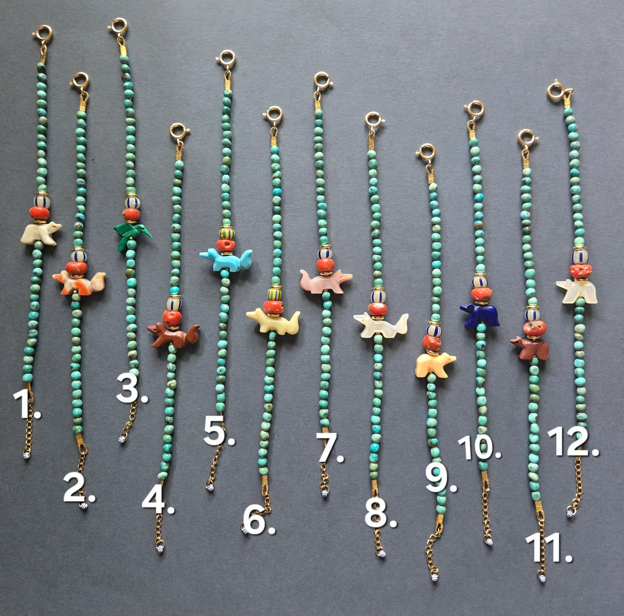 Natural Stone & Turquoise Animal Beaded Bracelet