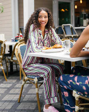 Pink & Green Chain Stripe Long Sleeve Pajama Pants Set