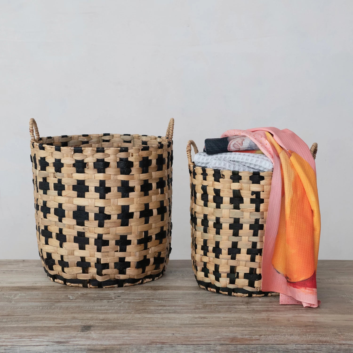 Natural & Black Woven Water Hyacinth Basket