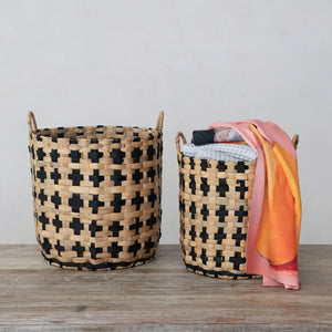 Natural & Black Woven Water Hyacinth Basket