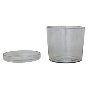 Hand-Blown Recycled Glass Planter & Saucer