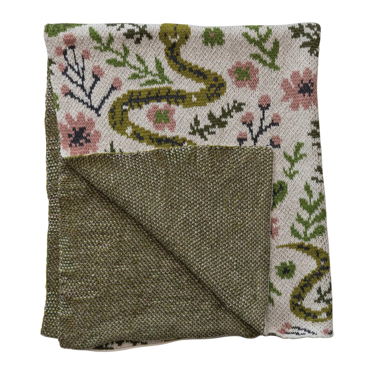 Snakes & Florals Cotton Knit Throw