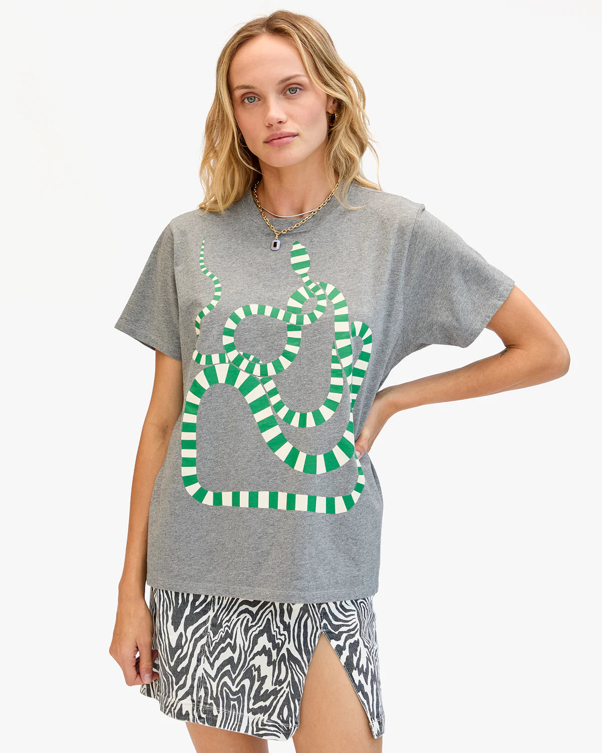 Grey Melange & Green Snake Tee
