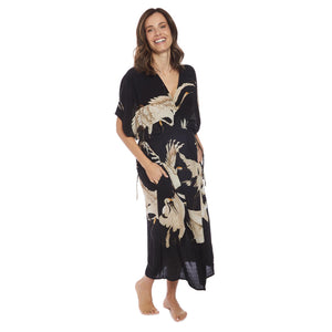 Heron Print Black String Dress