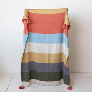 Multi-Colored Stripes & Tassels Cotton Throw Blanket