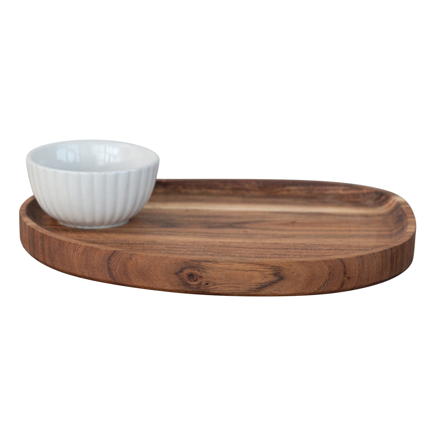 Acacia Wood Serving Tray & Fluted Bowl