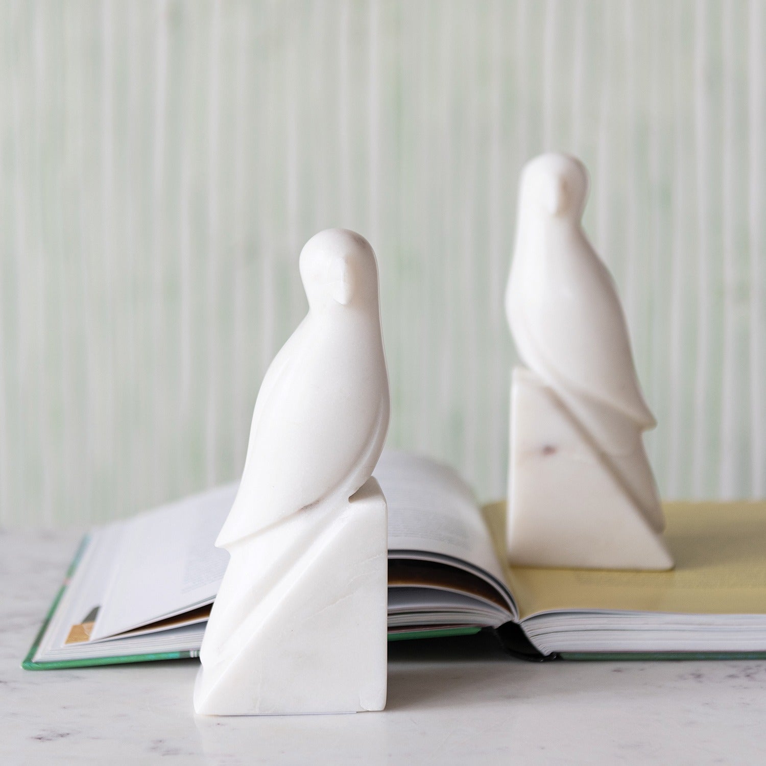 White Marble Parrot Bookend