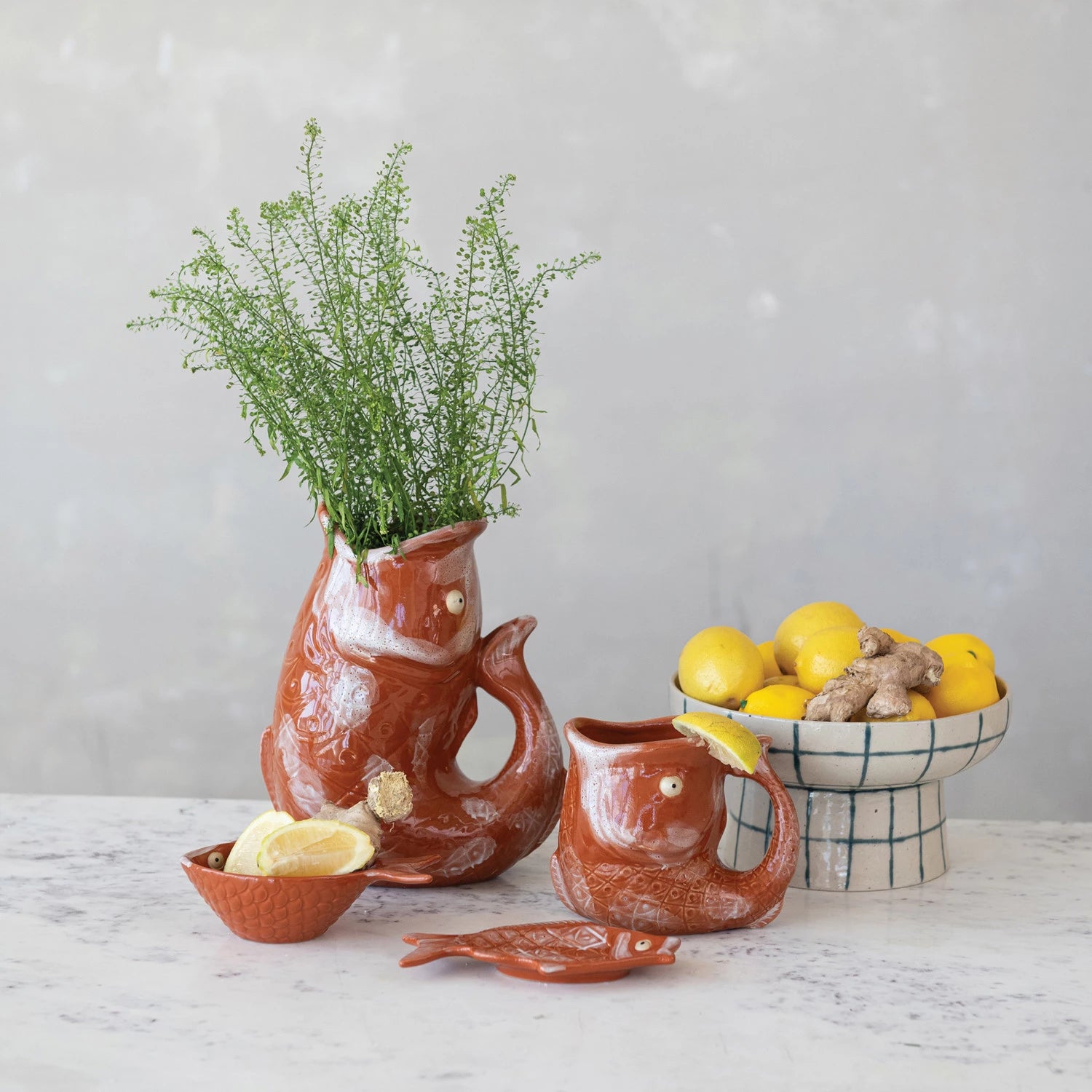 Red Stoneware Fish Shaped Mug