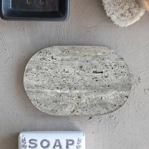Grey Oval Travertine Soap Dish