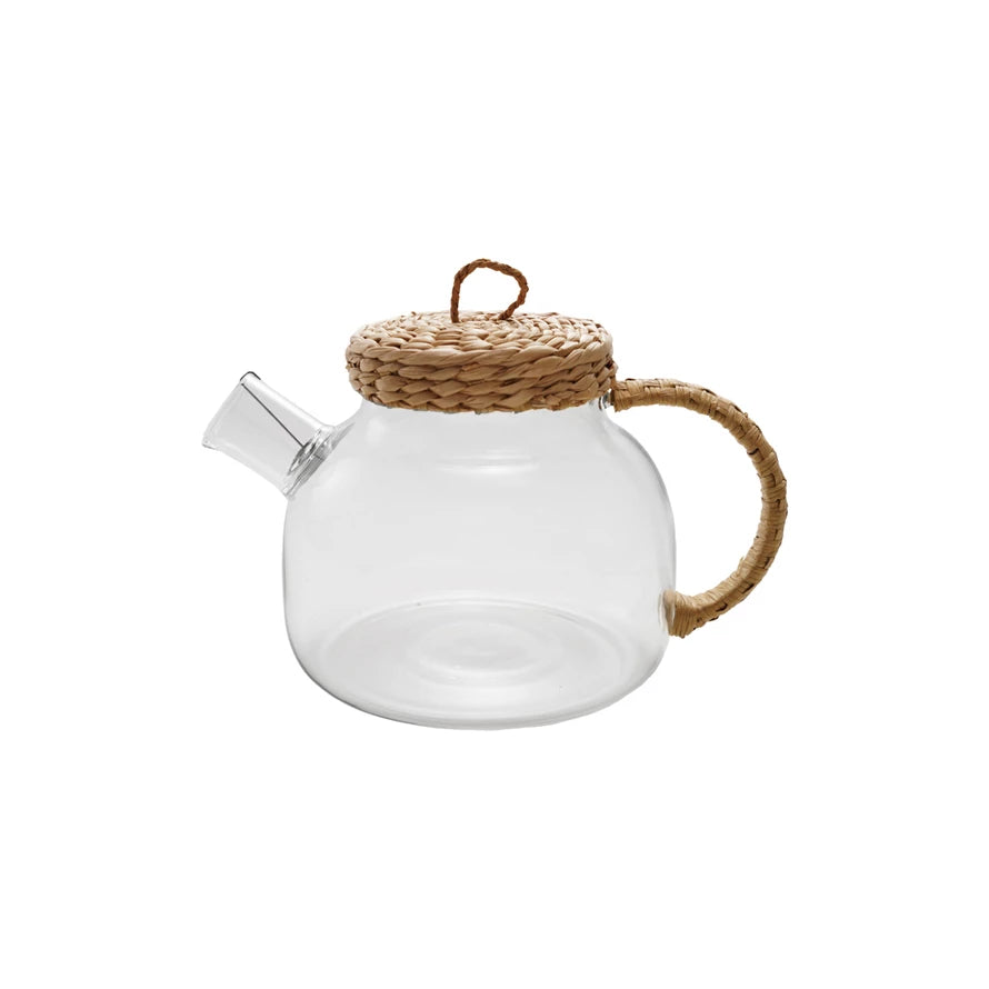 Glass Teapot with Strainer & Woven Grass Lid