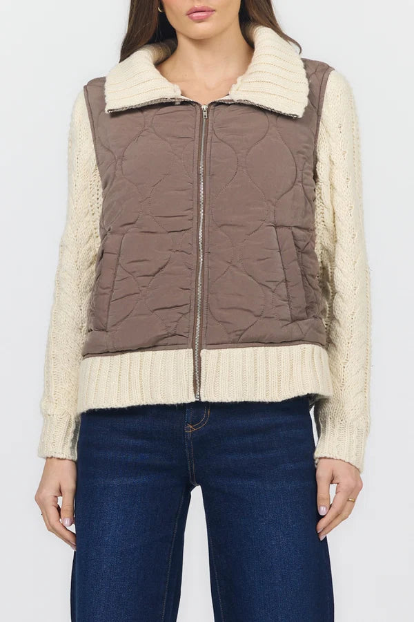 Cappuccino Petra Quilted Sweater Jacket