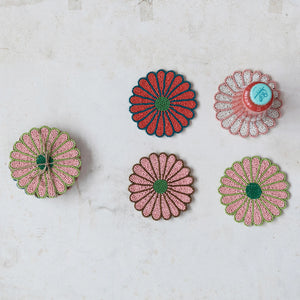 Glass Beaded Flower Shaped Coasters - Set of 4