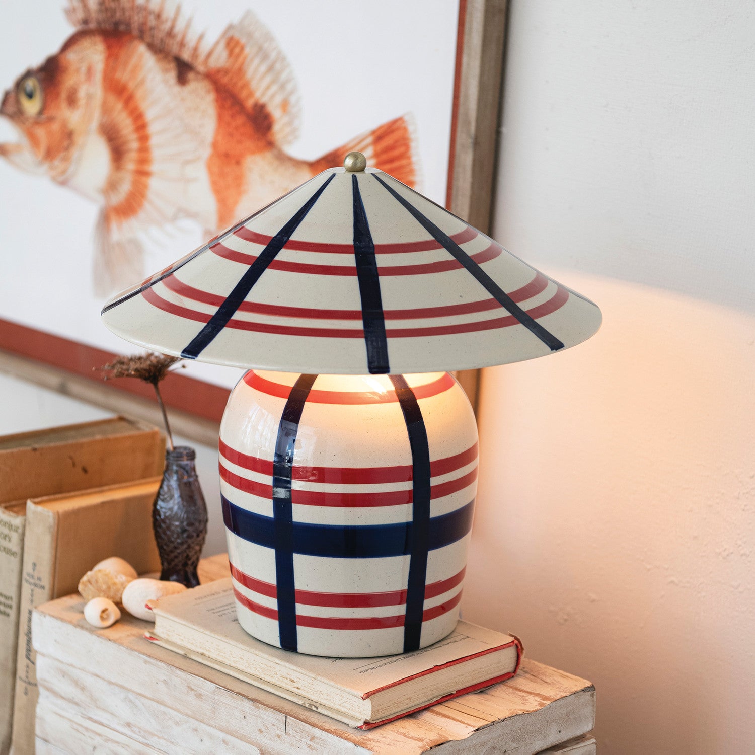 Plaid Stoneware Table Lamp