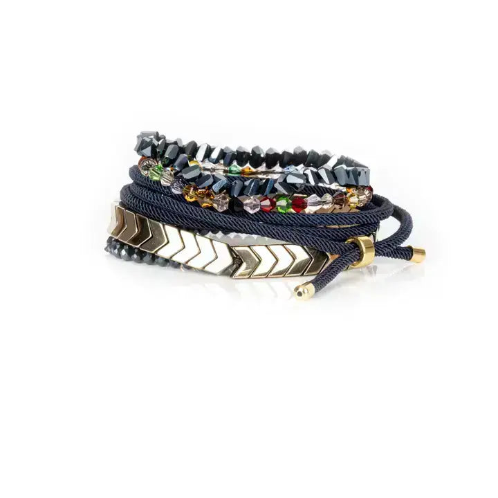 Nocturne Edge Stack Midnight Crystal &amp; Gold Layered Bracelet