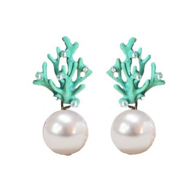 Pearl and Turquoise Coral Earrings